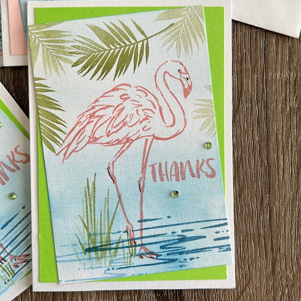 Hand Crafted 5 Pack Thank you detailed Flamingo Card Set Blank Inside 3.5” x 5”